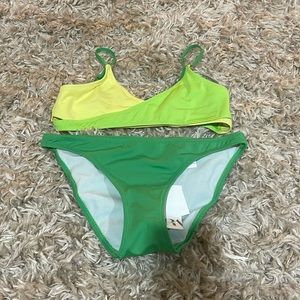 Zara yellow, light green & dark green bathing suit